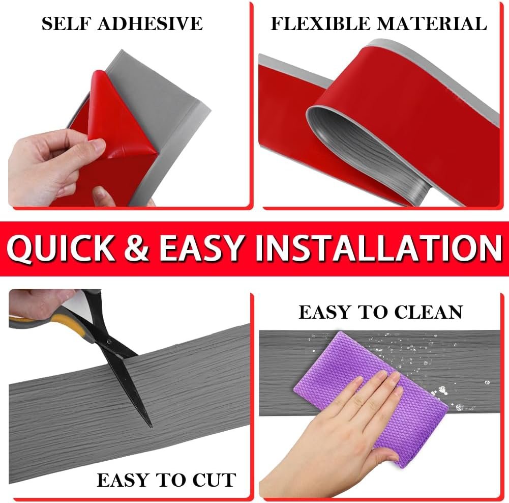 Medium Grey Wood Self-Adhesive Vinyl Wall Base Trim - Image 2