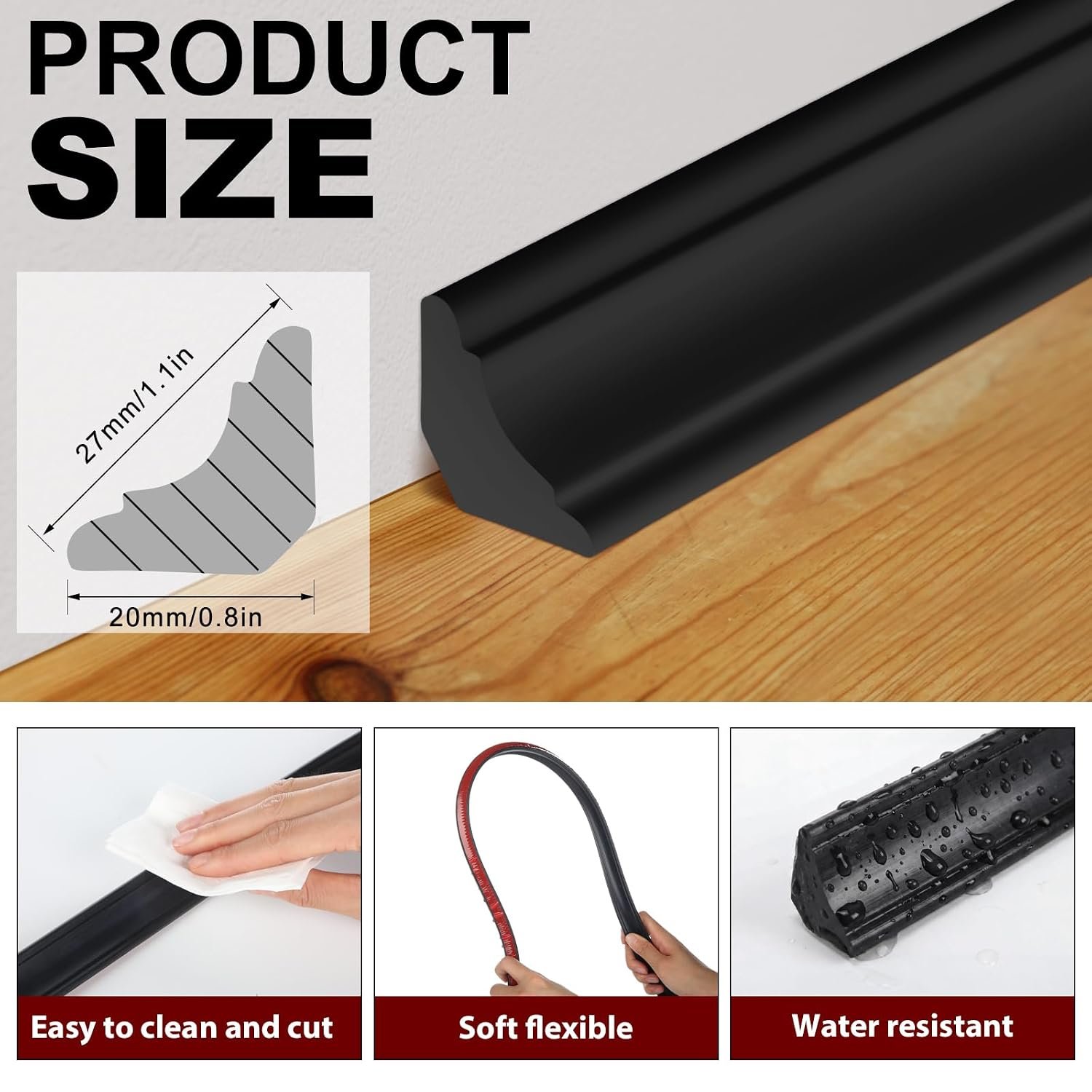 Black Self-Adhesive TPE Quarter Round Trim - Image 2